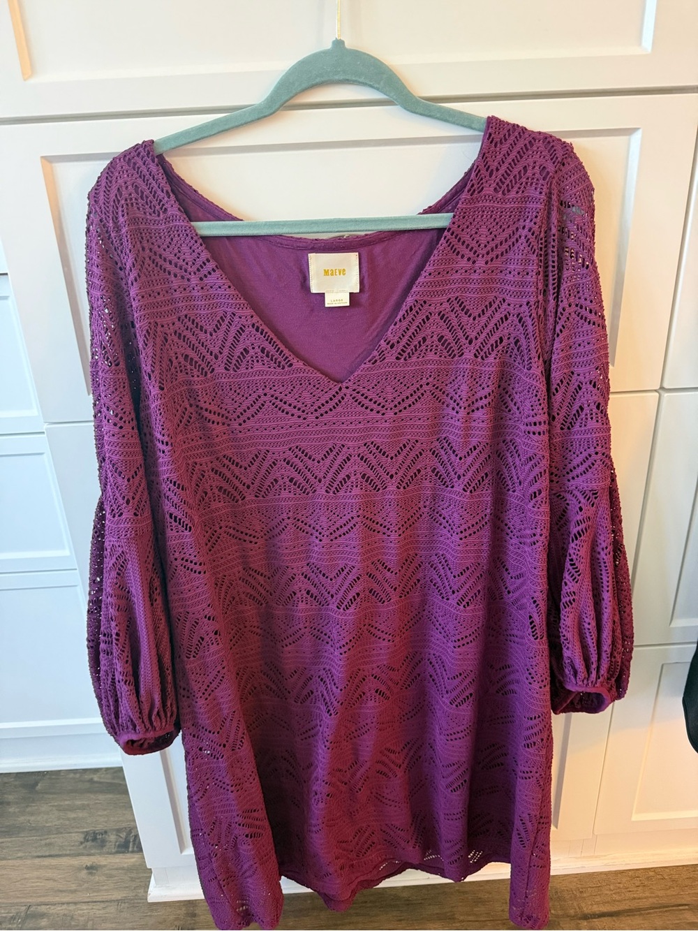 Anthropologie (Maeve) Plum Crochet V-Neck Dress